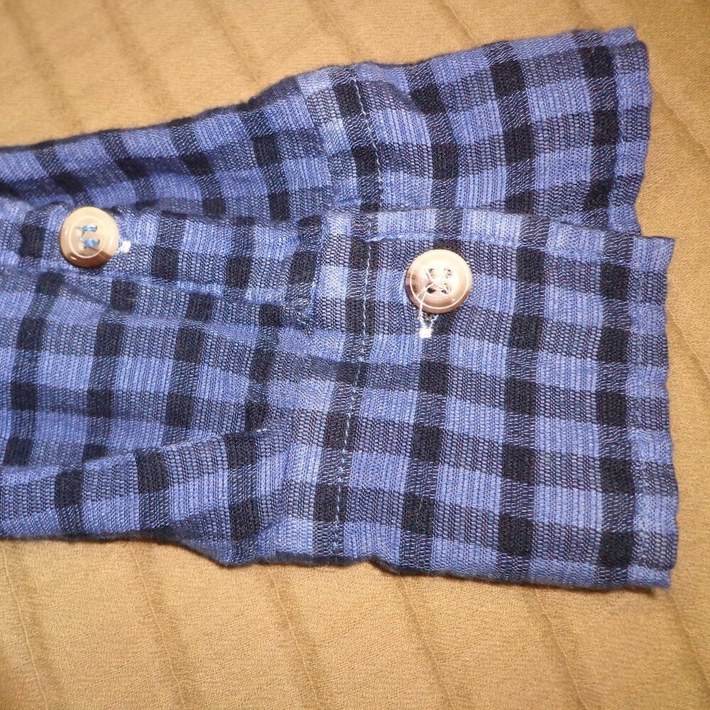Free People Cropped Button Down Shirt M Checked Blues/White Long Sleeves Pocket - Picture 10 of 15